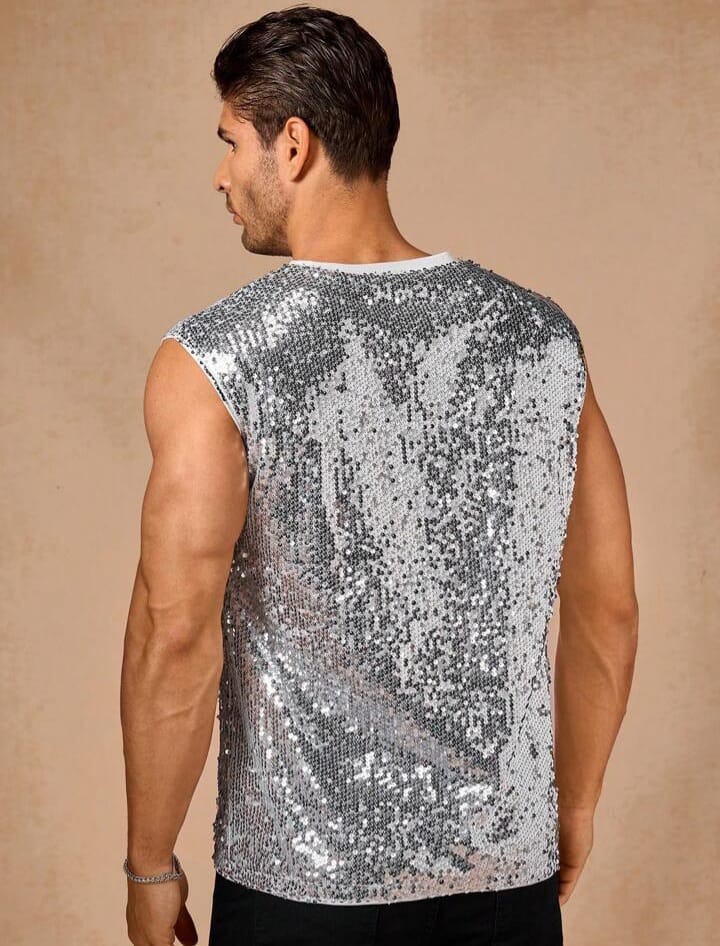 Men's Casual Sequin Knitted Loose Fit Short Sleeve Tank Top